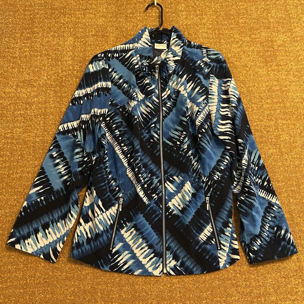 Chico's Zenergy Blue Tie Dye Jacket Women's L Chico's 2 Activewear Pockets